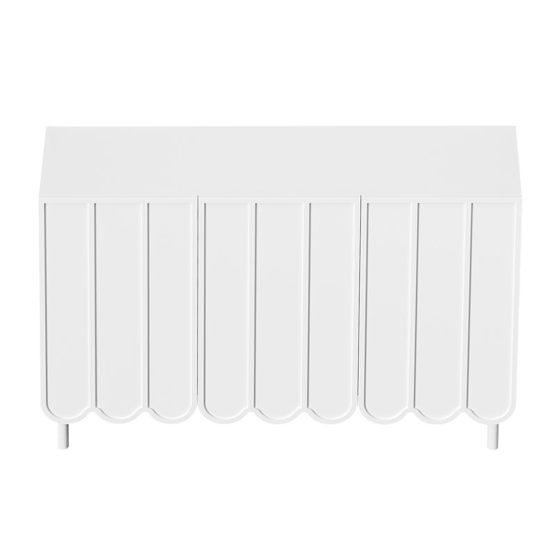 Buffet blanc moderne avec portes ondulées, 120 x 35 x 80 cm, design sans poignées, étagères réglables, meuble de rangement pour salon, couloir et salle à manger._voghion.com