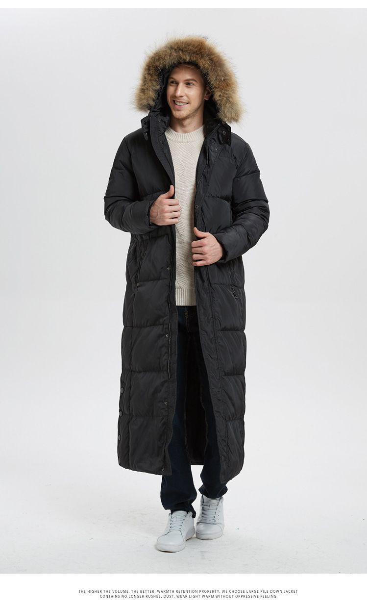Herrenbekleidung, extra lange Daunenjacke mit abnehmbarer Fuchspelzkapuze, wasser- und winddichter Wintermantel für extrem kaltes Wetter (-30 °C bis -15 °C)_voghion.com