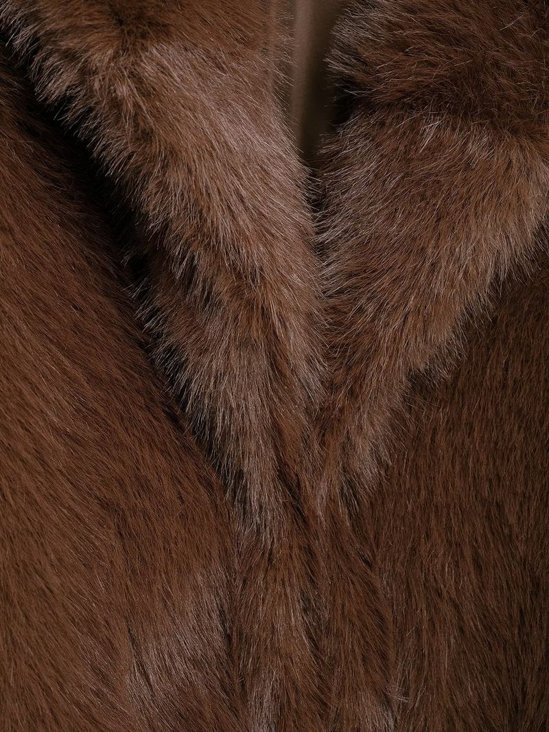 Cappotto in pelliccia sintetica da donna, stile primaverile, oversize, stile streetwear, con tasche, colletto con revers, capospalla in poliestere per outfit casual (marrone, XS/S/M/L)_voghion.com