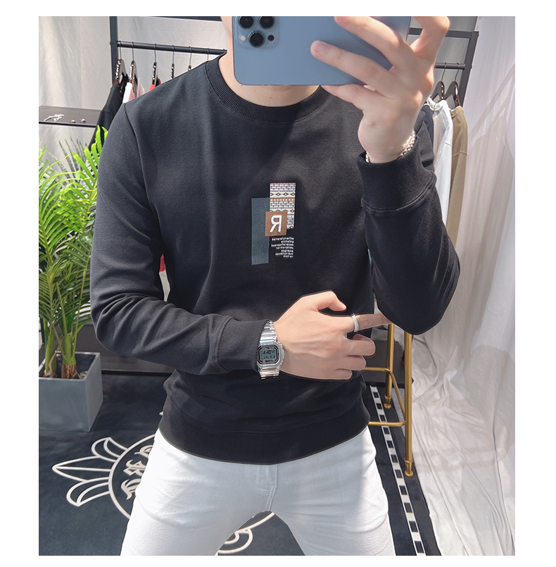 Felpa con cappuccio da uomo tendenza minimalista stampata puover ong cucita primavera e autunno versatile casual top sim fit moda_voghion.com