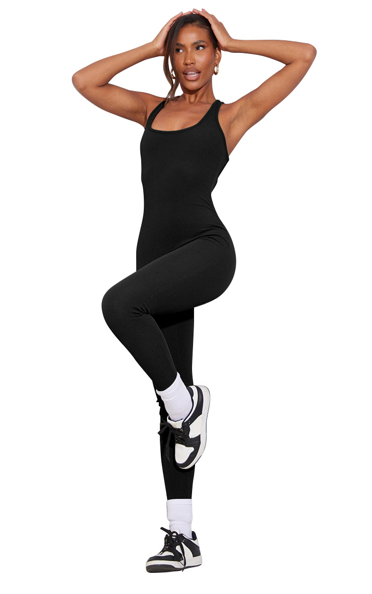 Einfarbiger, enger Yoga-Overall für Damen mit hoher Taille_voghion.com