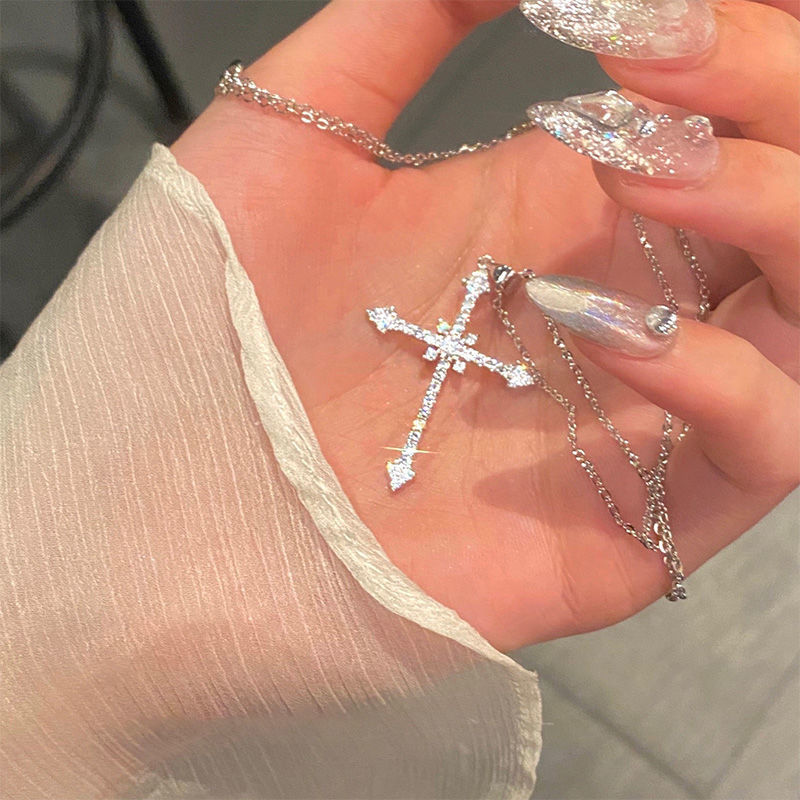 Ogrlice Sier Color za ženske CZ cirkonijev križ obesek in ogrlica verižica ogrlica choker modni nakit dodatki_voghion.com