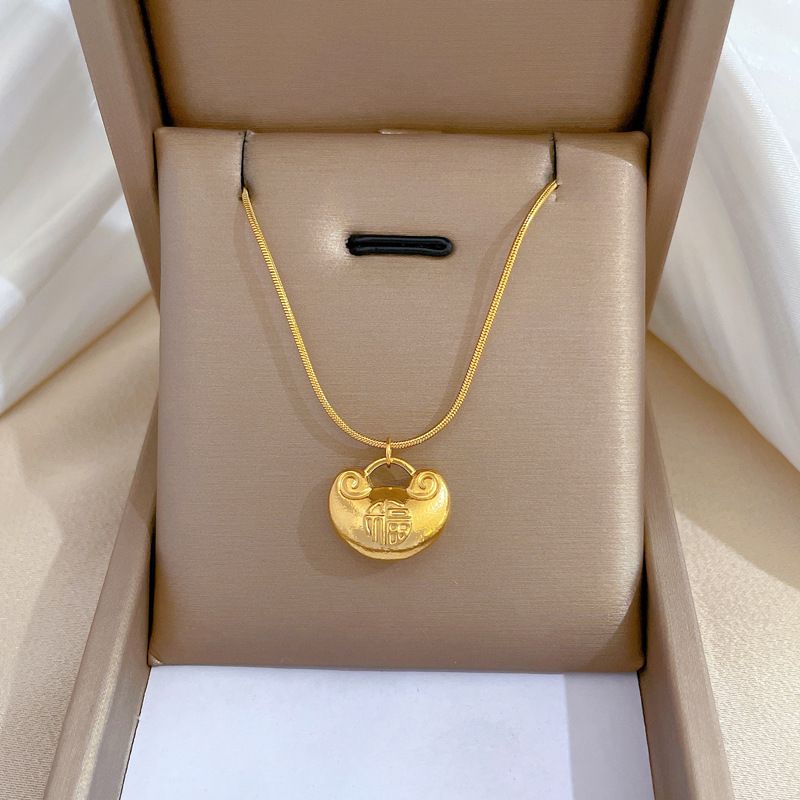 【Acciaio al titanio a corpo intero】 Collana in vero oro con fornace eolica minimalista personalizzata Fuzi Yuanbao da donna, maglia INS rossa_voghion.com