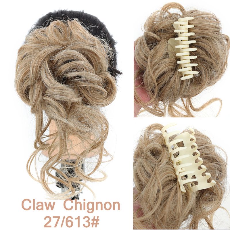 Faixa de cabelo com presilha Coque preguiçoso de cabelo longo e bagunçado 25cm55g coque com presilha_voghion.com