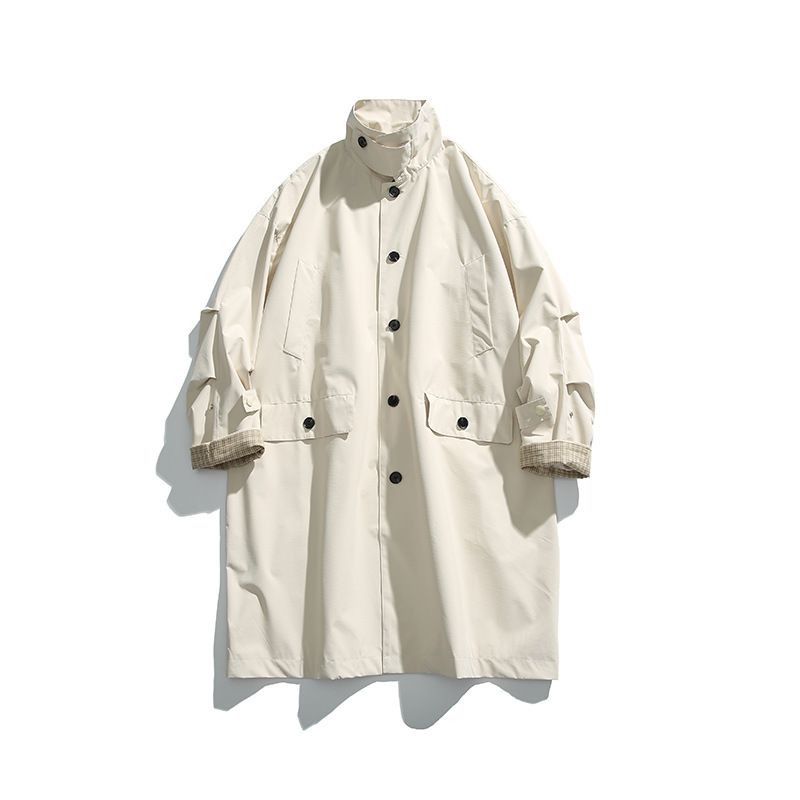 Trench da uomo di media lunghezza, stile streetwear, casual e ampio, con colletto rialzato, alla moda e a tre prove_voghion.com