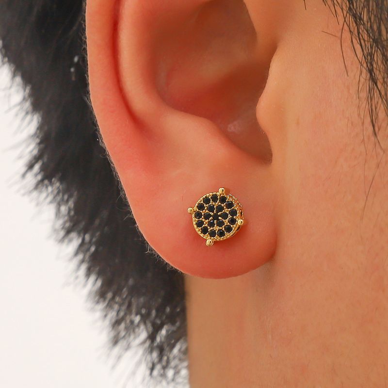 Diamond Hip-Hop Men's Micro-Inlaid Full Zircon Craft Round Earrings_voghion.com