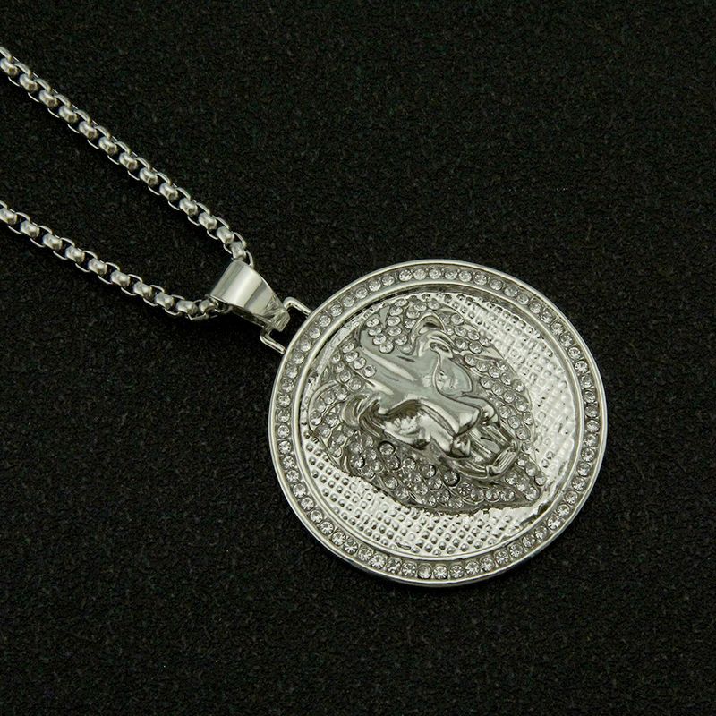Hiphop Round Brand Lion Necklace, European And American Fashion Personality Pendant Accessory_voghion.com