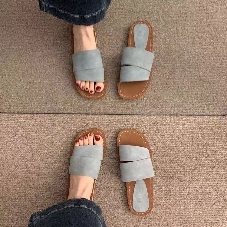 Chaussons plats rétro à bout ouvert et tête carrée pour femme, style féerique, idéal pour l'été, les vacances à la mer ou la plage_voghion.com