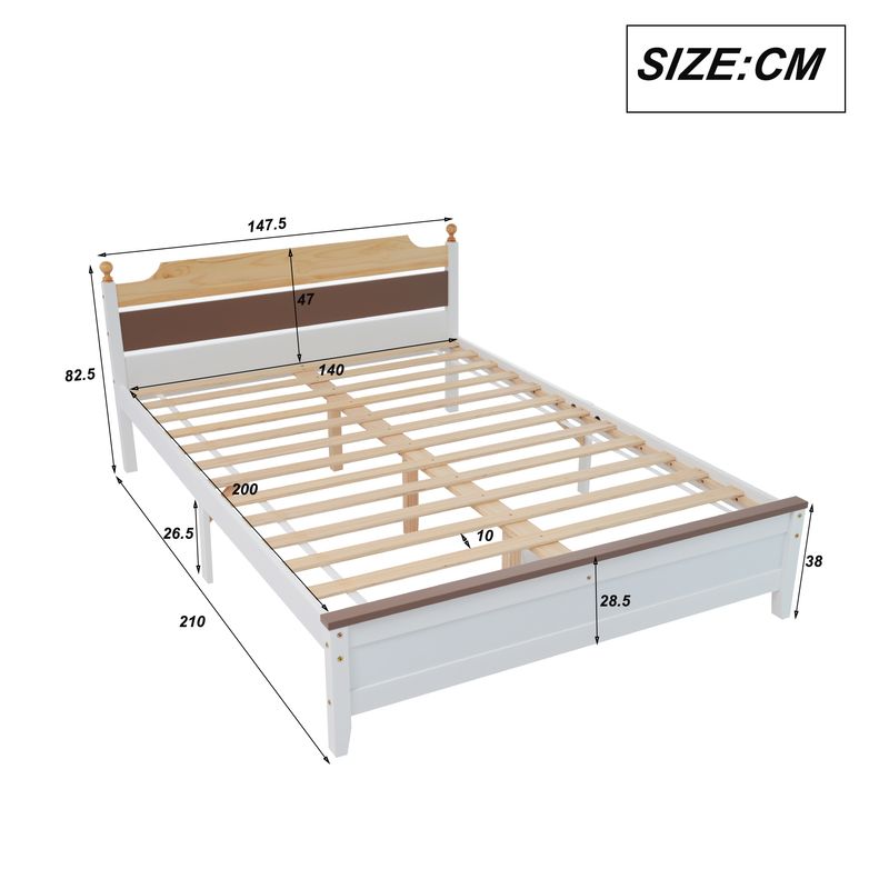 Doppelbett 140x200cm, Kiefernholz, Kopf- Und Fußteil, Colour-Blocking, Bianco_voghion.com