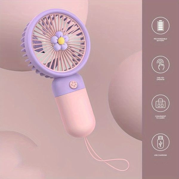 1 Pcs Handheld Fan Mini Personal USB Fan With Bracket; Rechargeable; Cute Flower Fruit Shape Portable Hand Held Fan; Table Fan For Cooling For Girls_voghion.com
