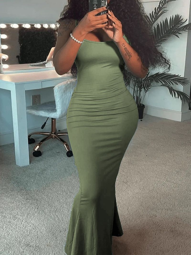 Damen 2023 Kardashian Skims Lässiges Slim Fit Träger-Home-Langes Kleid_voghion.com