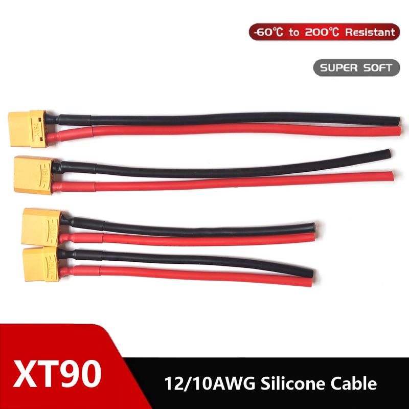 Cavo di collegamento con spina di conversione maschio-femmina XT90 12/10AWG con prolunga in silicone, connettore per batteria_voghion.com