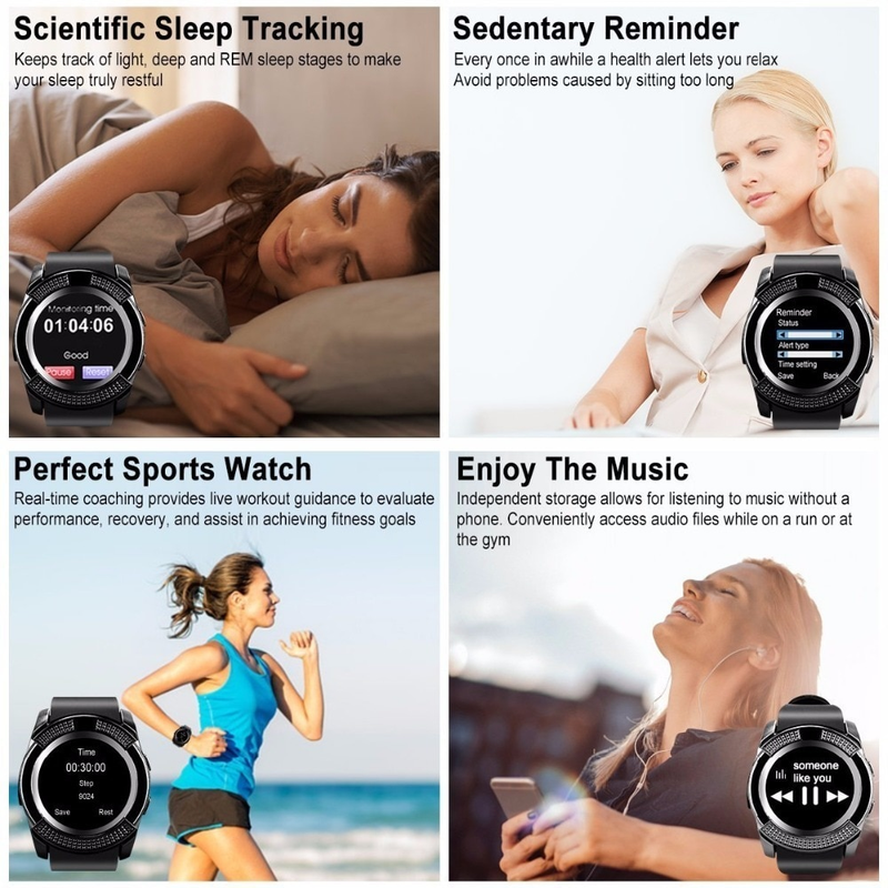 Nouvelle montre intelligente étanche V8, montre de sport Bluetooth avec appareil photo, emplacement pour carte SIM pour rappel de message Android_voghion.com