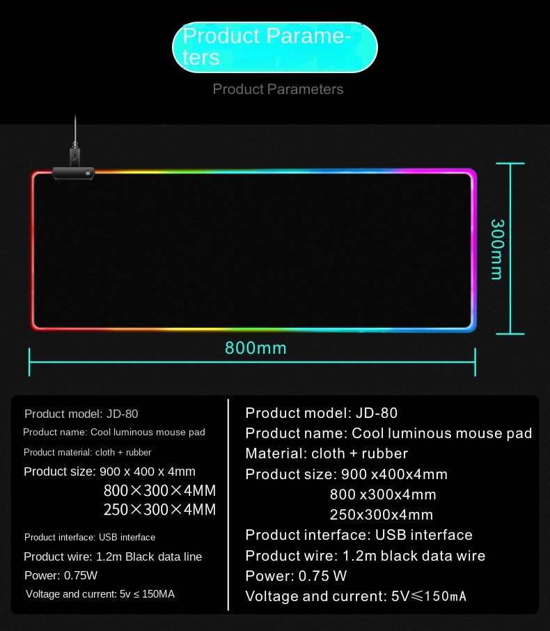 Tapis de souris surdimensionné lumineux RVB, idéal pour le bureau et les jeux, deux en un_voghion.com