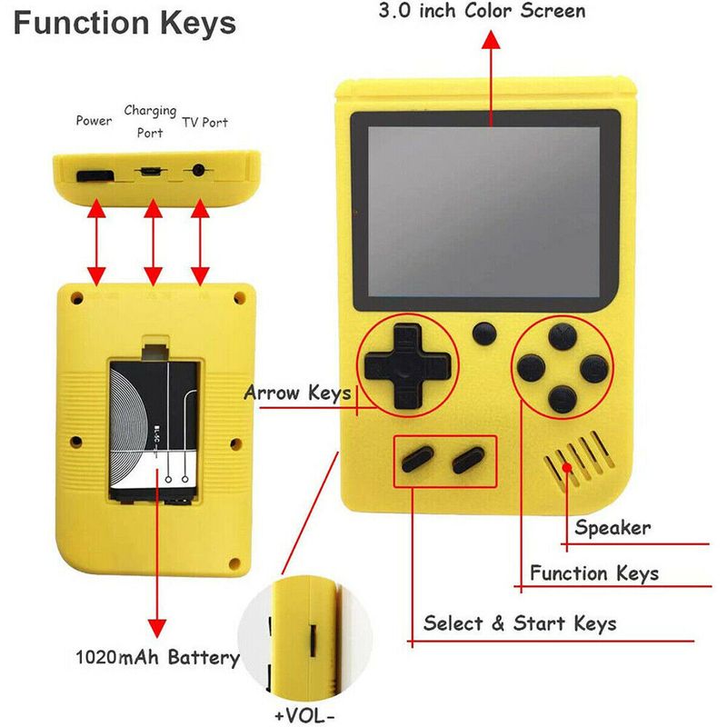 Mini console de jeux vidéo rétro portable intégrée, 800 jeux classiques, jaune, cadeau Royaume-Uni_voghion.com
