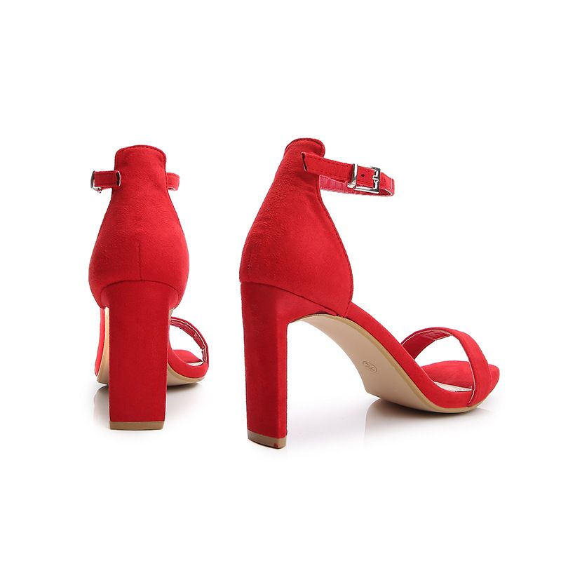 New solid color suede stiletto heels women's head with a line bag with fashion sandals_voghion.com