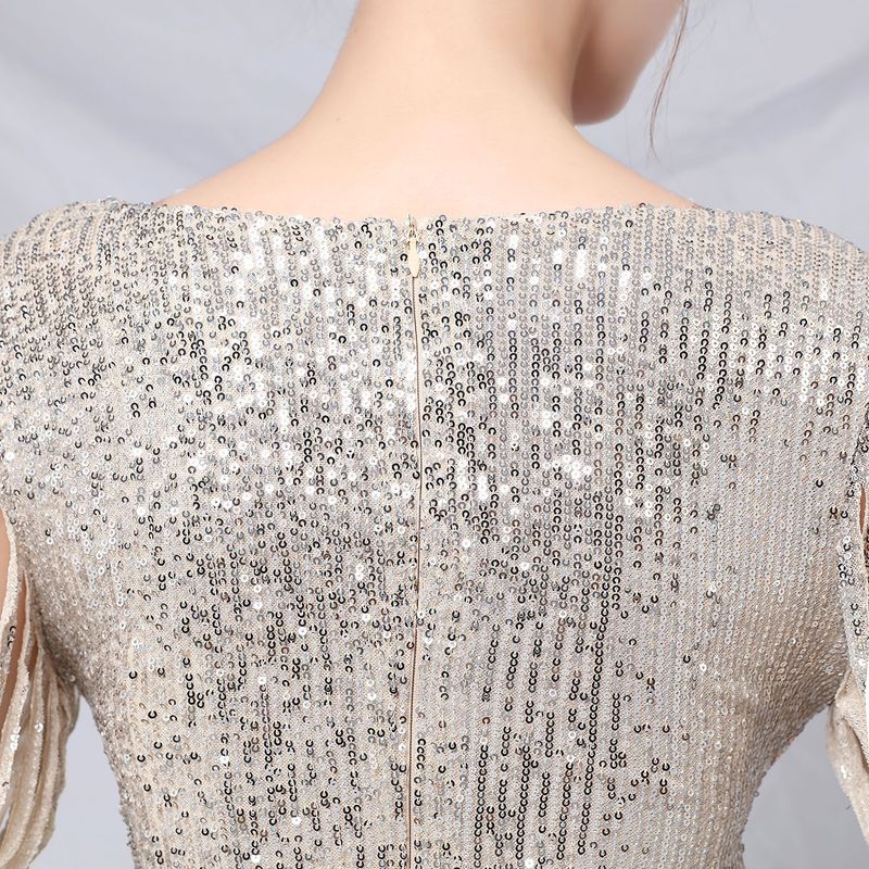 Women's Clothing Banquet Style Elegant Long Sleeves Sequinned Aura Queen Fishtail Evening Dress_voghion.com