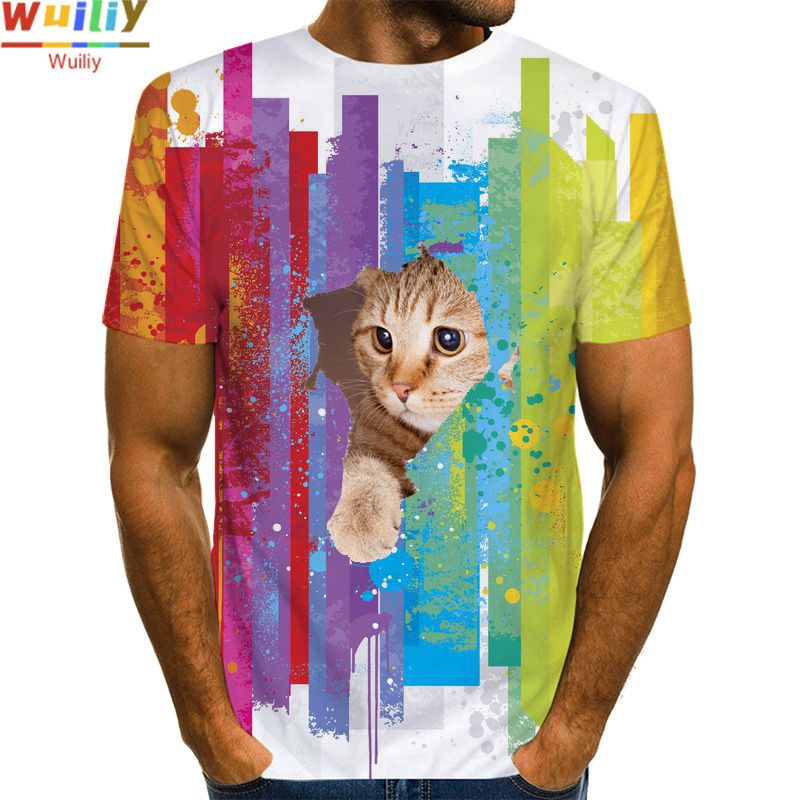 T-shirt estiva da uomo nuova stampa digitale 3D modello gatto e cane casual top a maniche corte_voghion.com