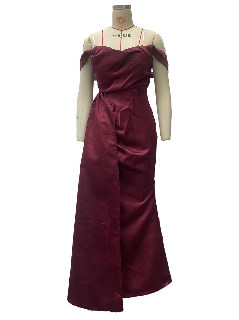 Women's Clothing Banquet High Slit Sexy Host One Shoulder Slim Party Evening Dress_voghion.com