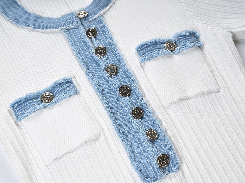Vêtements pour femmes été denim épissage contraste couleur robe tricotée taille mince jupe longue pour femmes_voghion.com