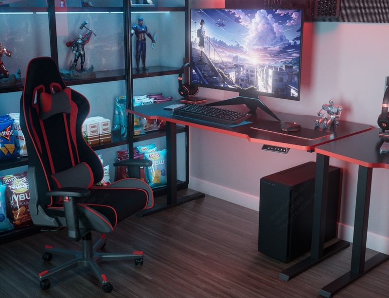 Electric Standing Desk Whole Piece Adjustable Height Desk Home Office Computer Workstation Sit Stand Up Desk (Black Frame + Black Top)_voghion.com