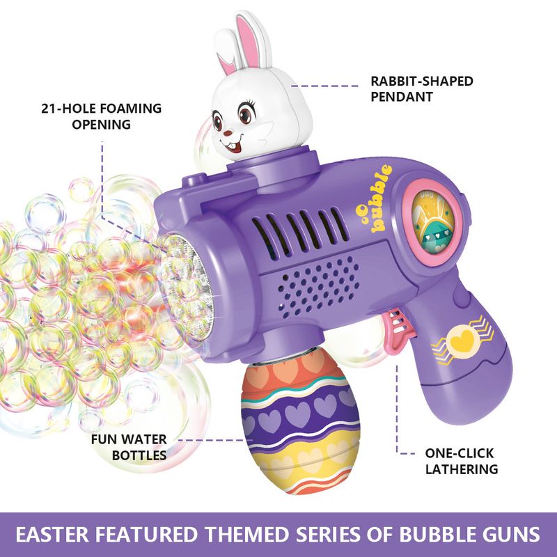 Automatesche Bunny Bubble Blaster - Rotéierend LED Bubble Pistoul Fir Kanner Ouschterkaddo & Spillgezei fir dobaussen Mat 600+ Blosen/Min_voghion.com