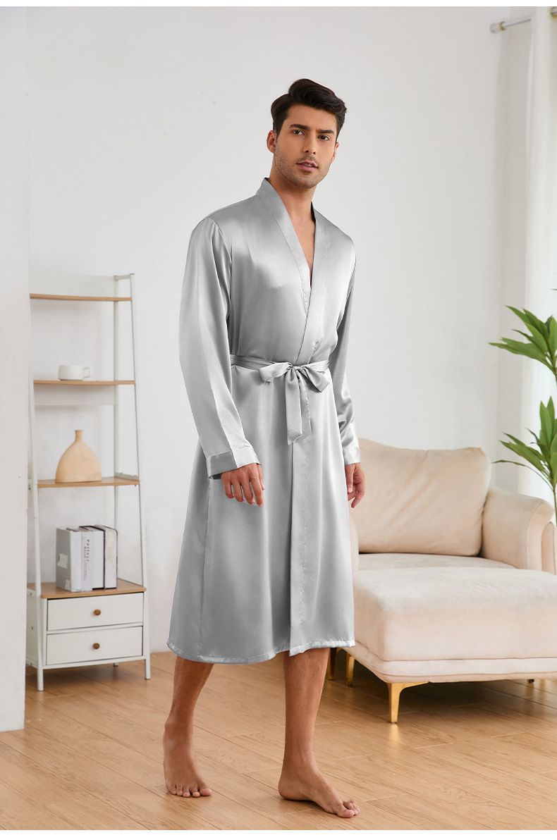 Cross Border Men's Nightgown Shorts Set Solid Color Home Clothes Bathrobe Shorts Set Thin Pajamas TZ3194_voghion.com
