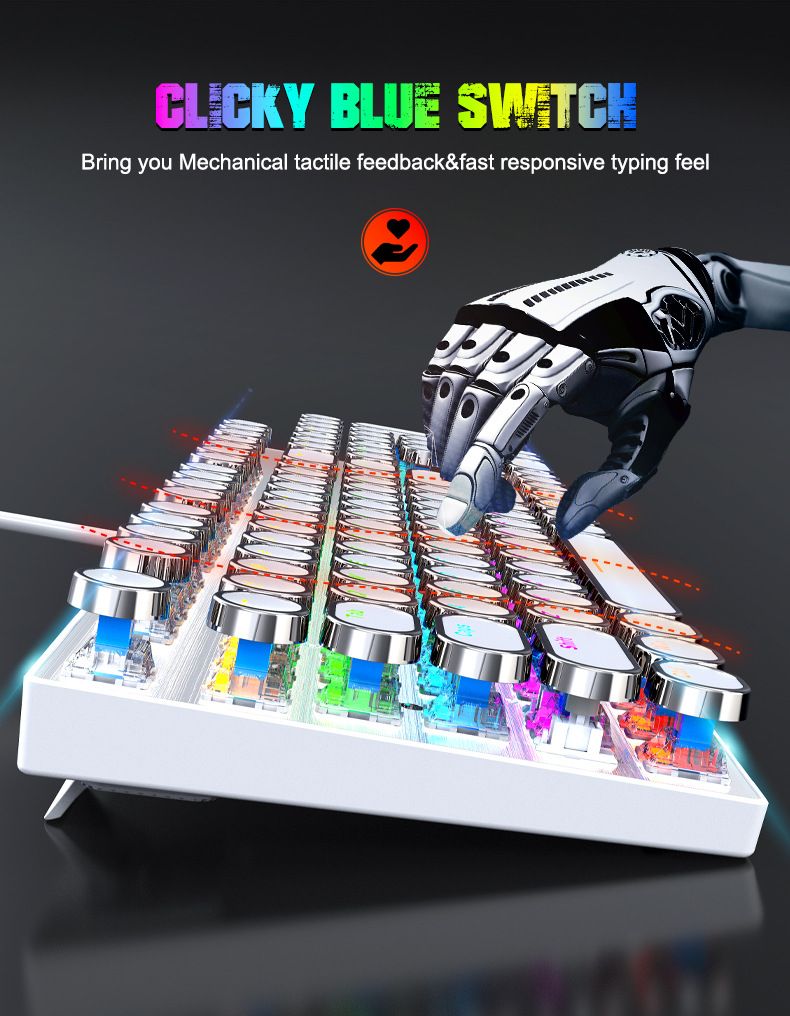 YT75 Mechanical Keyboard Gaming Metal Panel Punk Round Keyboard Russian Korean_voghion.com