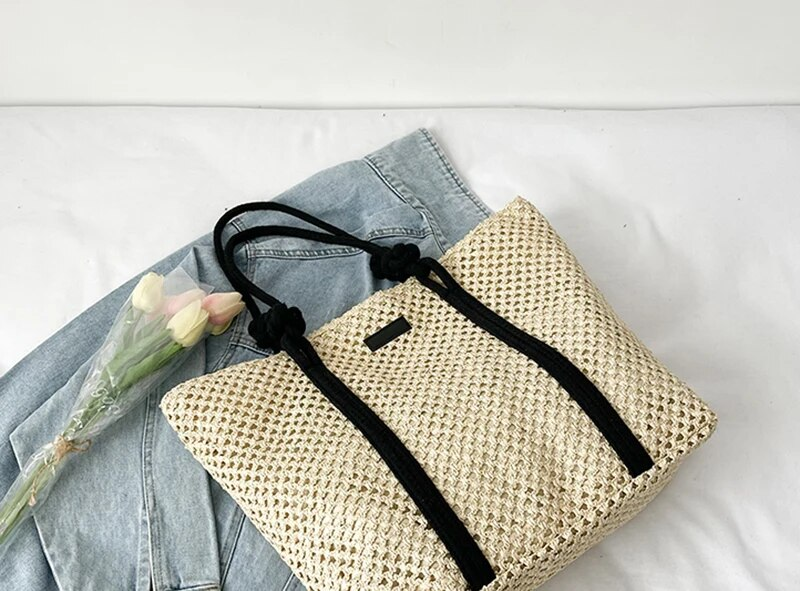 Borse da spiaggia in paglia intrecciata casual estive di grande capacità Borsa a tracolla da donna fatta a mano Borse da viaggio da donna Shopper in rattan_voghion.com