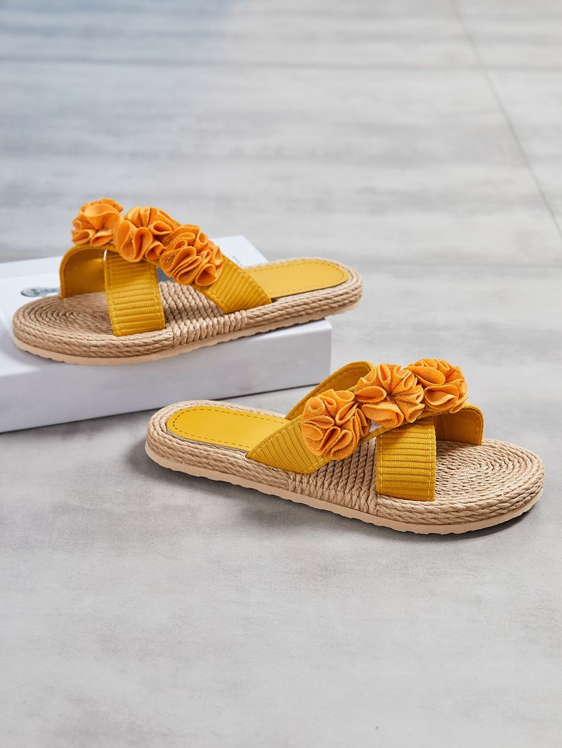 Ženski čevlji Novi poletni enovrstični ženski copati z vrvnim dnom, enobarvni modni trendi v zaprtih prostorih in na prostem, vrsta cvetličnih copat_voghion.com