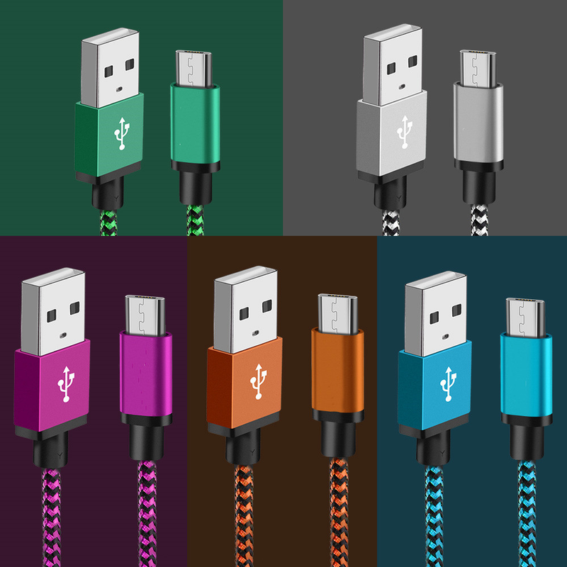 Câble USB micro tissé en Nylon, 1m/2m/3m, pour synchronisation de données, chargeur, adapté à Samsung, HTC, LG, Huawei, Android_voghion.com