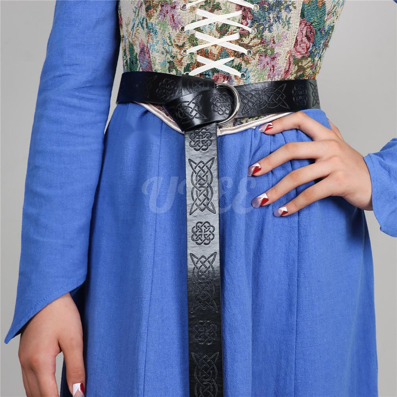 Vintage Mittelalter PU Leder Keltischer Loop Ring Emed Wikinger Gürtel Retro Accessoire Damen Herren Ritter Pirat Cosplay Kostüm_voghion.com