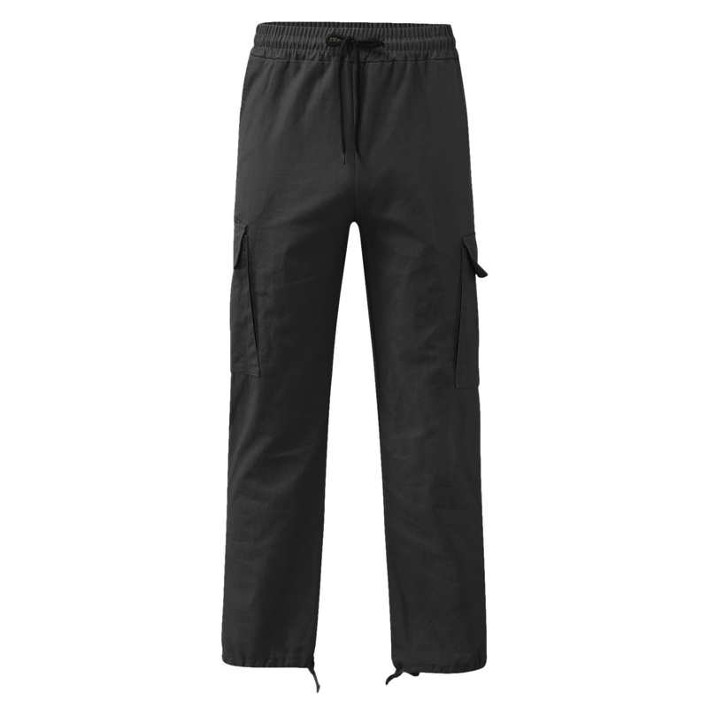 Calça cargo masculina amarrada com vários bolsos casual_voghion.com