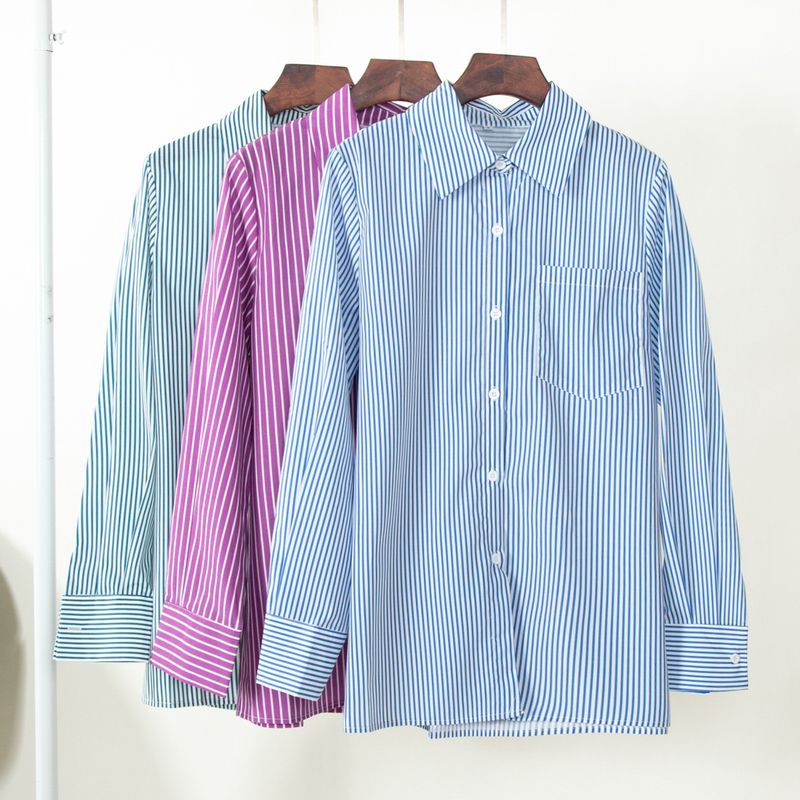Gerelateerde stropdas Bedrukt Oversized Kleurblok Lente Elegant Woon-werkverkeer Losse Knoop Gestreepte Overhemd Ademende Kleding_voghion.com