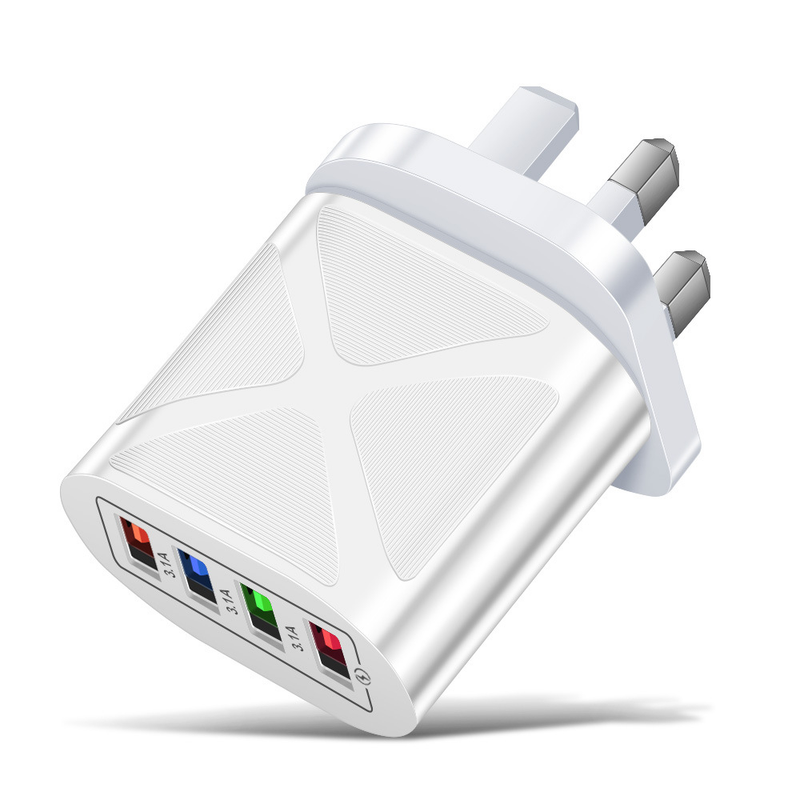 Chargeur de téléphone portable Music Festival Luminous 4USB Tête de charge de voyage 3A Chargeurs standards américains, européens et britanniques_voghion.com