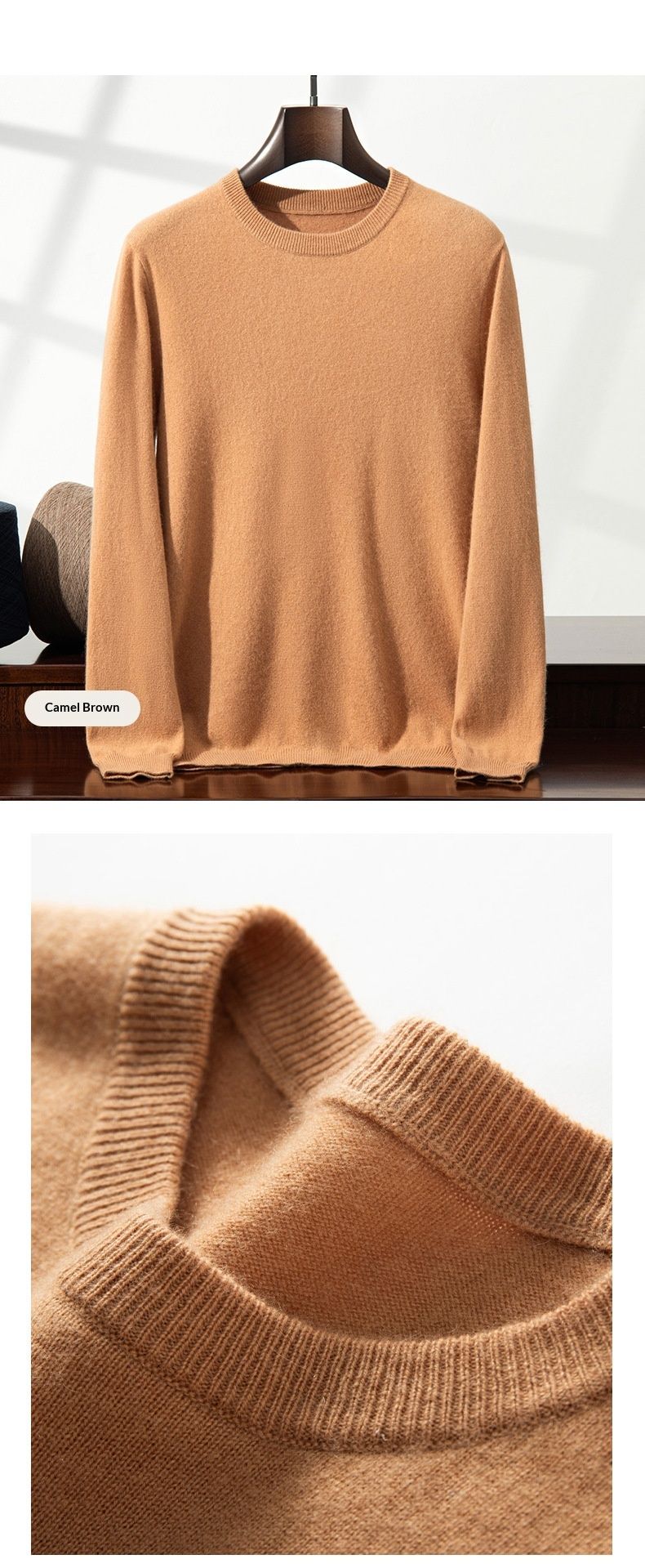 Pure Autumn Winter New Cashmere Round Neck Pullover Loose Fit Large Size Wool Sweater Men's Base Layer_voghion.com