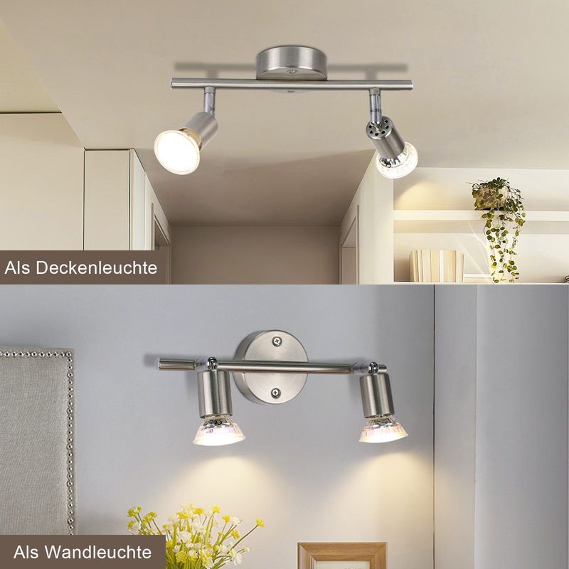 Glitzerlife LED Deckenstrahler Schwenkbar GU10 Deckenleuchte Chrom - Deckenspots 2 Flammig Deckenlampe Für Bad Küchen Flur Schlafzimmer Leuchtmittel Enthalten_voghion.com