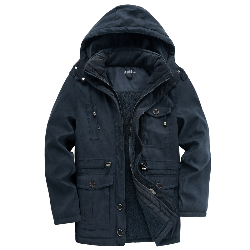 CT Herren Plus Verdickter, einfarbiger, großer, mittellanger Baumwollmantel, lässige Lammwolljacke_voghion.com