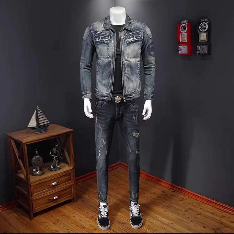 Herrenbekleidung Jeansjacke Retro Farbstickerei Leichtes Luxusdesign Jackenoberteile_voghion.com