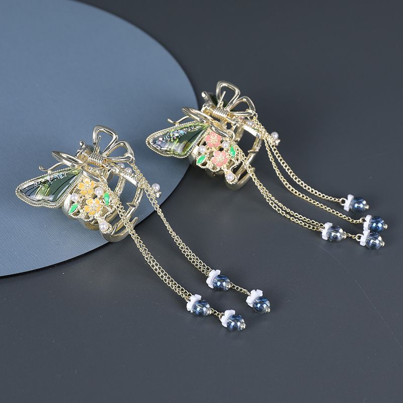 Fermaglio per capelli a forma di squalo di medie dimensioni, con nappa legata a metà, effetto antico di alta qualità, stile coreano, delicato e versatile._voghion.com