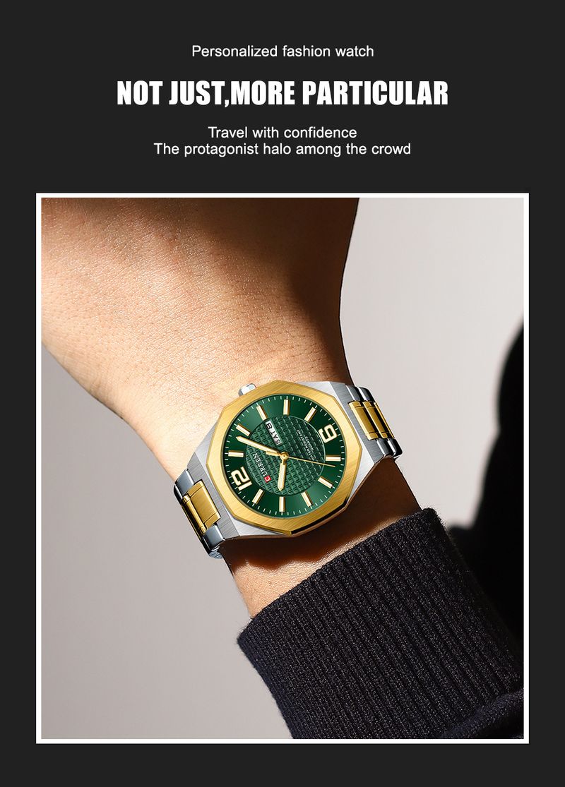 Men's Classic Round Analog Watch With Dual Calendar, Waterproof 30M, Stainless Steel Case & Band, Mineral Crystal, Quartz Movement_voghion.com