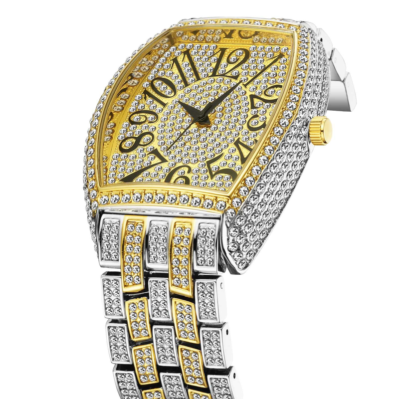 Fashion Diamond Barrel Shaped Full Diamond Large Dial Quartz Men's Watch_voghion.com