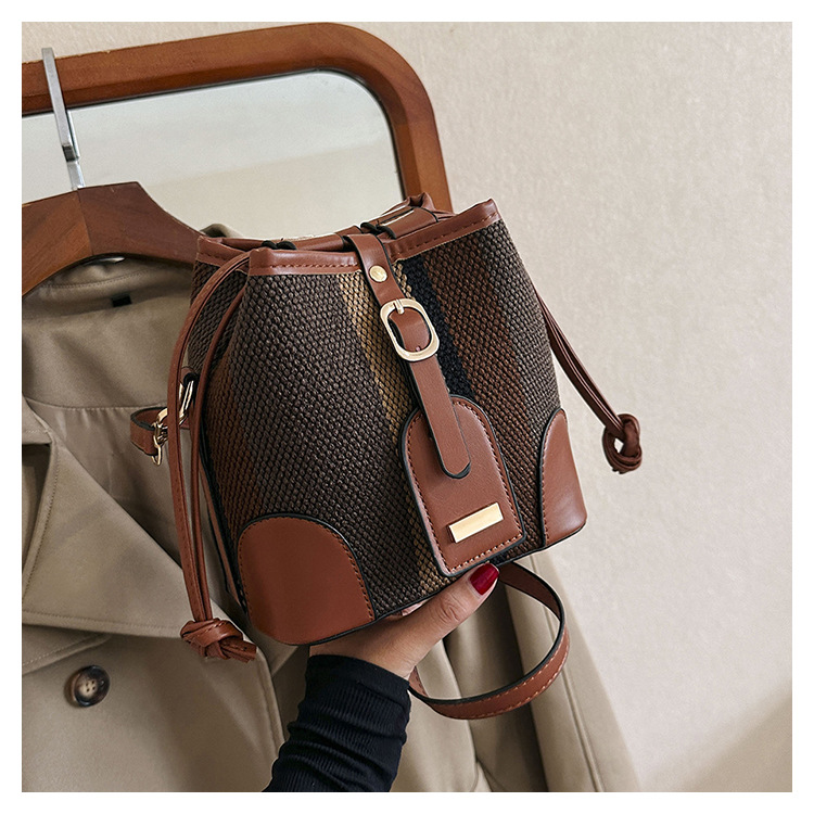 Sacs seau pour femmes, sac seau portable à rayures de couleur contrastée, sac à bandoulière tendance pour femmes_voghion.com