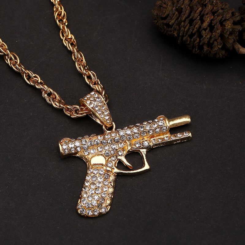 Halskjeder Hiphop lite pistolkjede kreativ diamant zirkon maskingevær trendy herresmykker gave_voghion.com