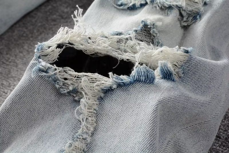 High Street Chiu Brand New Re-wash Knife Cut Holes In The Beggar Sticker Elastic Slim-fit Jeans Man_voghion.com