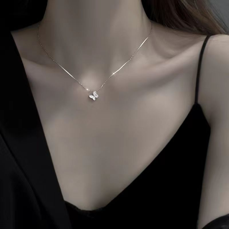 S Silver Luxury Necklace Versatile Trendy Collar Female Butterfly Simple Small, High end, and Elegant Sweater Chain_voghion.com