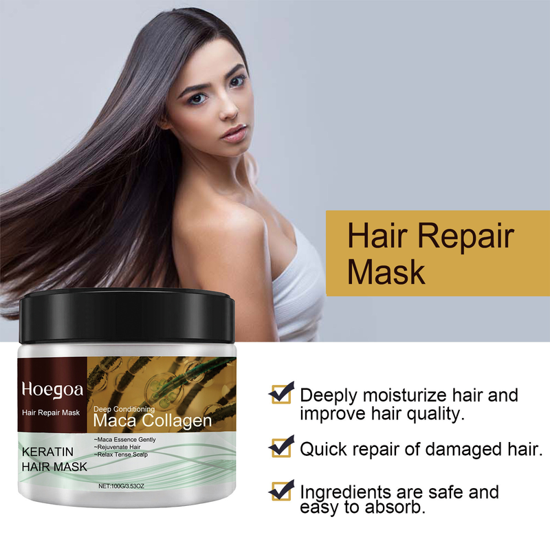 Le masque réparateur Hoegoa répare les cheveux secs, furieux, bifurqués, nœuds, améliore la teinture permanente, hydrate et lisse les cheveux_voghion.com