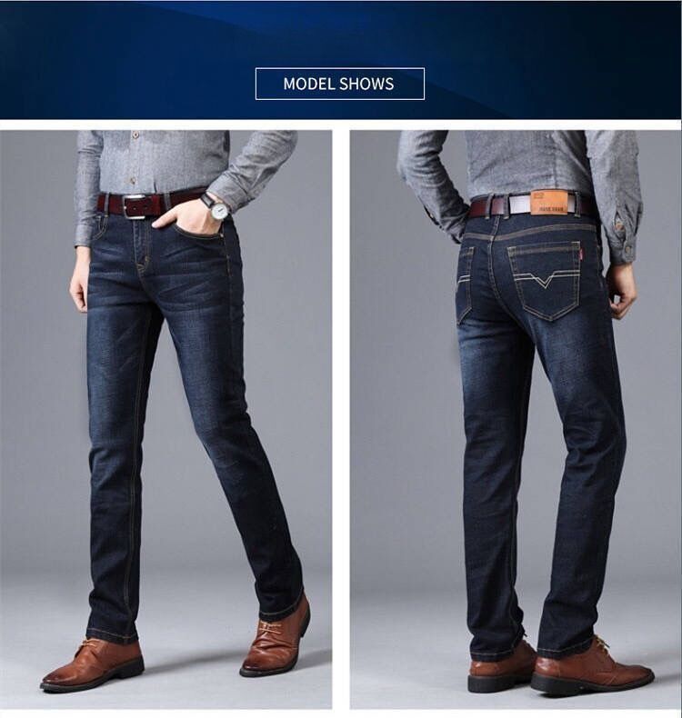 Jeans da uomo slim fit elasticizzati - Pantaloni in denim microelastico a gamba dritta | Antipiega e perfetti per l'ufficio | Nero/Blu classico | Vita media | Europea_voghion.com