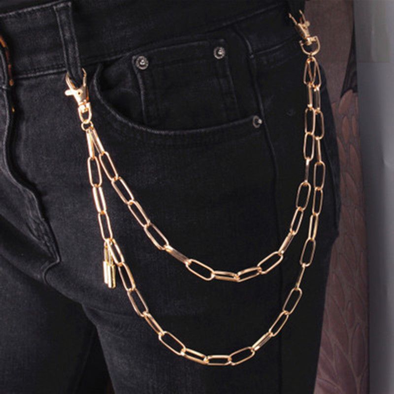 Men's Punk Style Multi-Layer Chain Jeans Accessory, Vintage Lock Design Waist Chain For Stylish Outfits_voghion.com