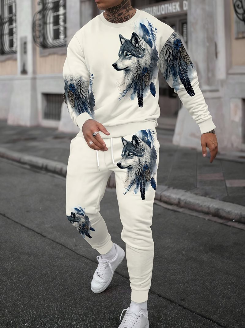 Conjunto de sudadera y pantalón de chándal de cuello redondo para hombre, sencillo e informal, con estilo y comodidad para el día a día._voghion.com